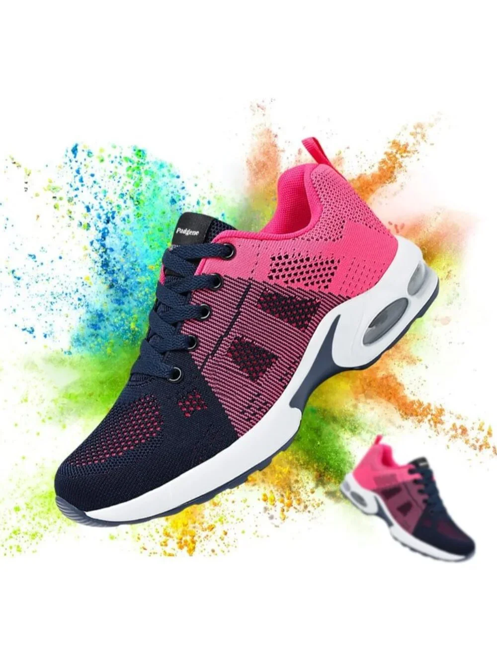 Women's Pink Lightweight Air Cushion Mesh Breathable Casual Sneakers
